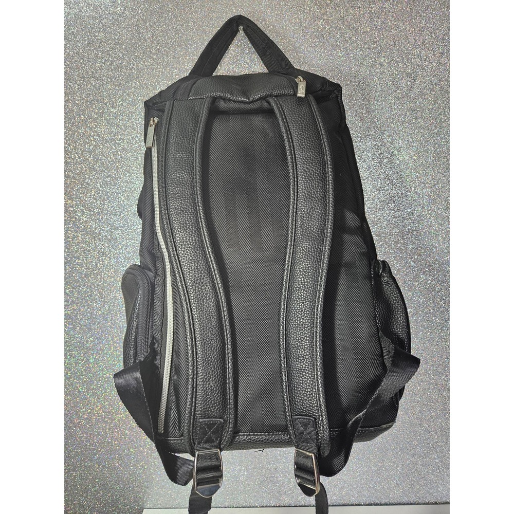 Itzy Ritzy Boss Backpack Diaper Bag Black Herringbone Vegan Leather Tassel - Picture 2 of 12